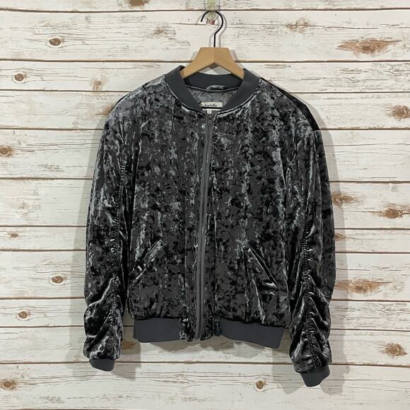 Charlotte Russe Velvet Bomber Jacket - Gray - Medium - Picture 4 of 11